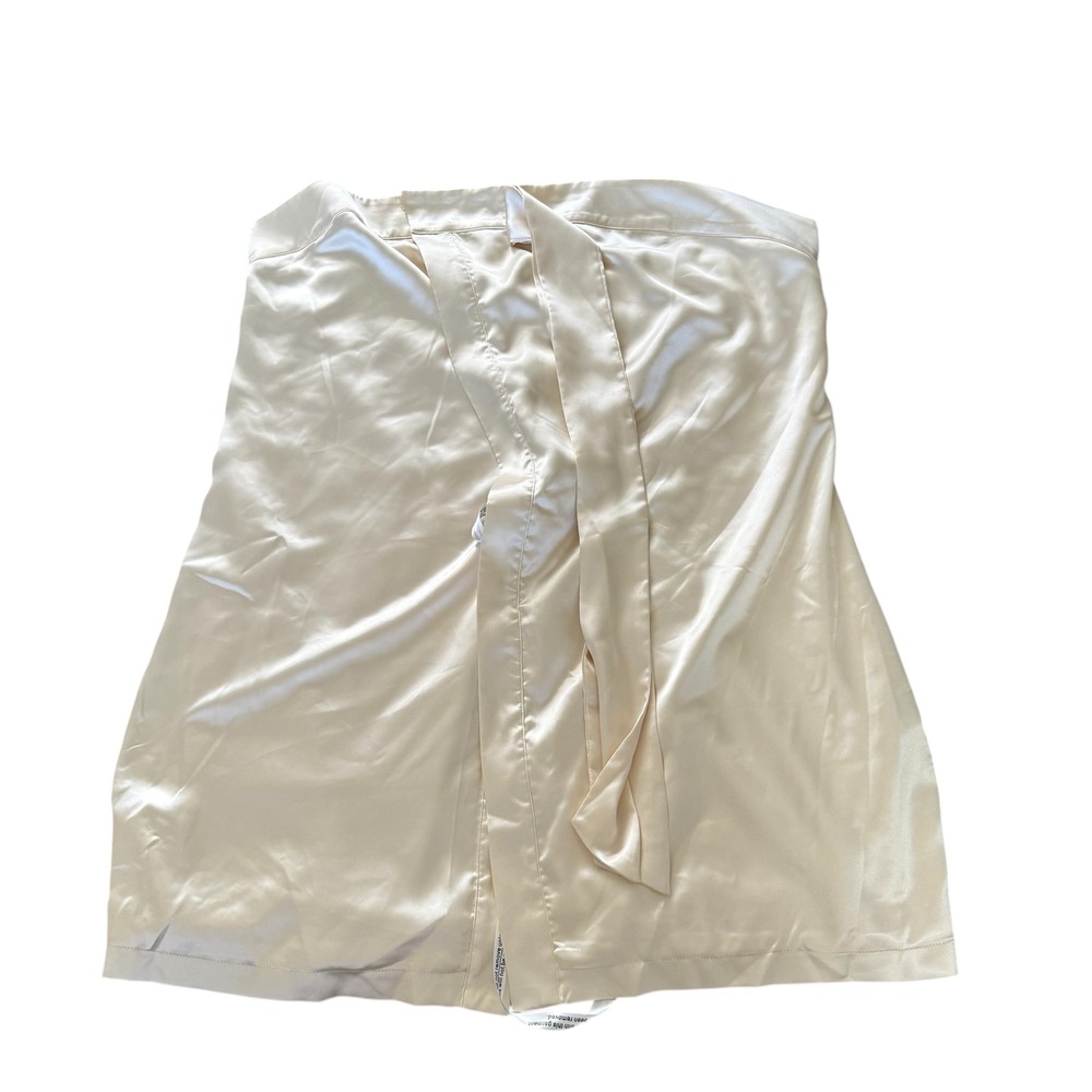 WAYDAMIN Satin Wrap Skirt Cream Midi High Waist Tie Closure Size 3XL‎